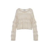 BOAT NECK CROCHET KNIT PULLOVER IN IVORY