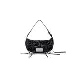 HALF SHIRRING RIBBON ROUND BAG IN BLACK