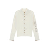 HIGH NECK SLEEVE LOGO KNIT CARDIGAN IN IVORY