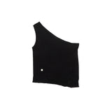 SIDE BUTTON ONE SHOULDER KNIT TOP IN BLACK