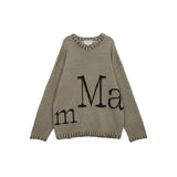 MATIN BIG LOGO STITCH KNIT PULLOVER IN LIGHT KHAKI