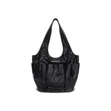 TRIPLE POCKET WRINKLE SHOULDER BAG IN BLACK