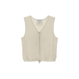 STRIPE TEXTURE KNIT ZIP UP VEST IN IVORY