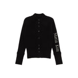 HIGH NECK SLEEVE LOGO KNIT CARDIGAN IN BLACK