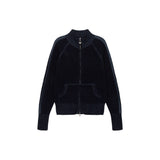 TWO TONE MIXED KNIT ZIP UP FOR WOMEN IN NAVY