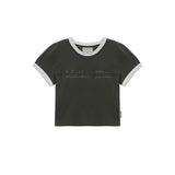 CUTTED LOGO RINGER CROP TOP IN CHARCOAL