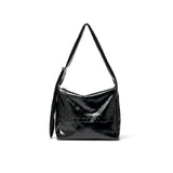 EMBOSSED LOGO LEATHER SHOULDER BAG IN BLACK